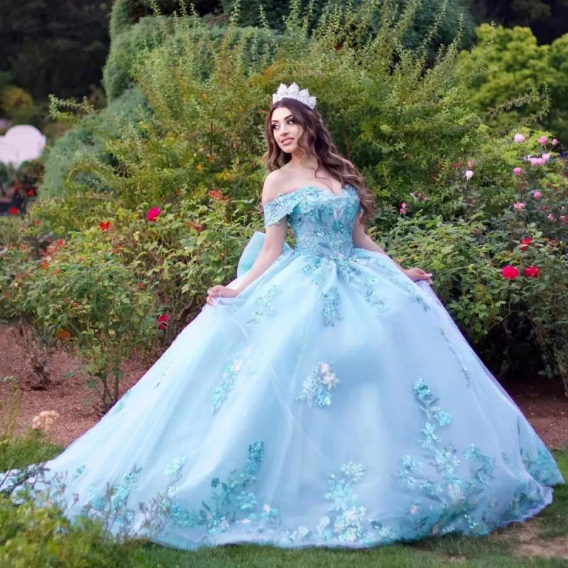 

Blue Vestidos De 15 Años Tulle Quinceanera Dress 2024 Sweetheart Off Shoulder Bow Mexican Dress Girls Birthday Party Gown Miss