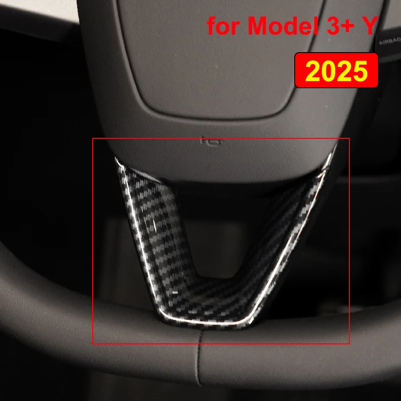 Lenkrad-Patch für Tesla New Model Y Juniper 2025 YL 2026, Modell 3, Highland U-förmige Schutzhülle, Zieraufkleber, ABS-Kohlefaser