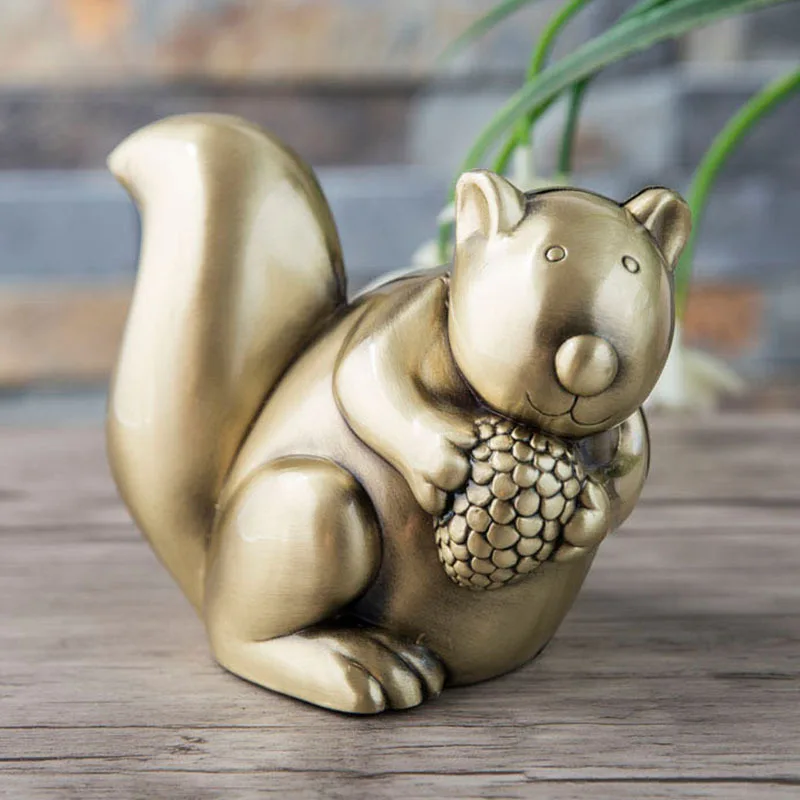 

Cartoon Squirrel Bronze Metal Piggy Bank Coins Holder Money Box For Kids Money Safe PB024