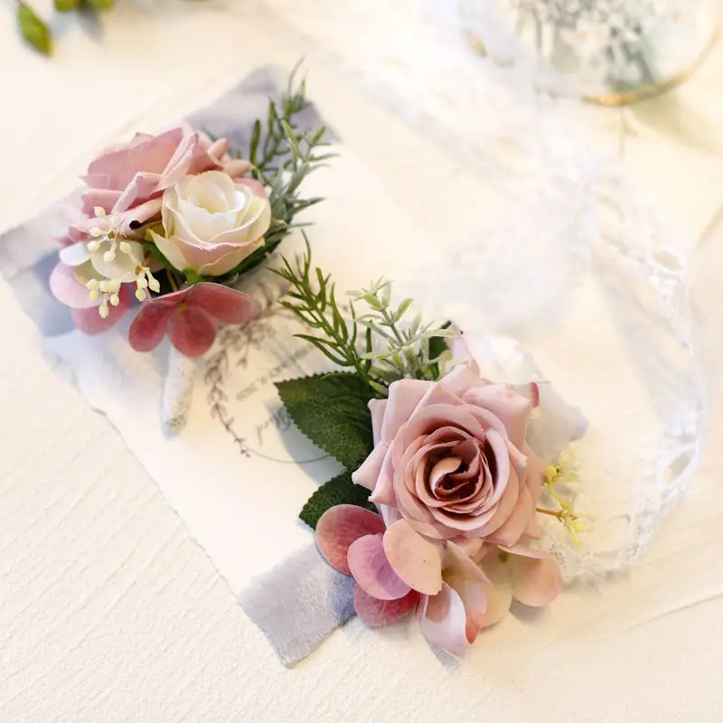 

Dusty Pink Artifical Flowers Wrist Corsage boutonniere mariage homme for Wedding Accessories akcesoria ślubne
