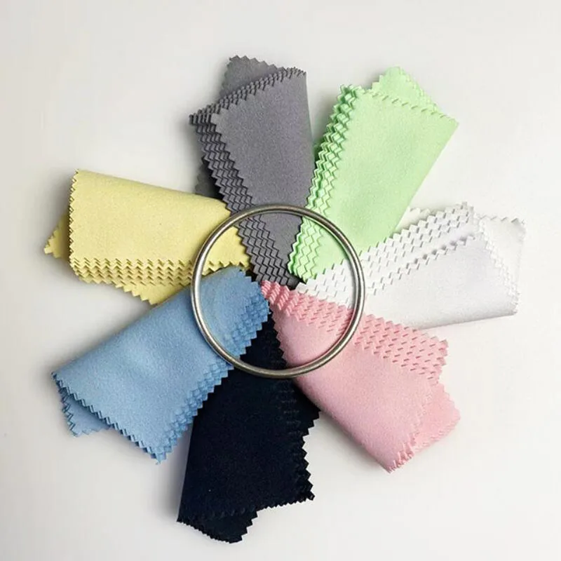 200 PCS 8*8cm Micro Suede White Gray Black Anti Tarnish Silver Jewelry Polishing Cloth Cleaning Clothes Custom Size Printed Logo