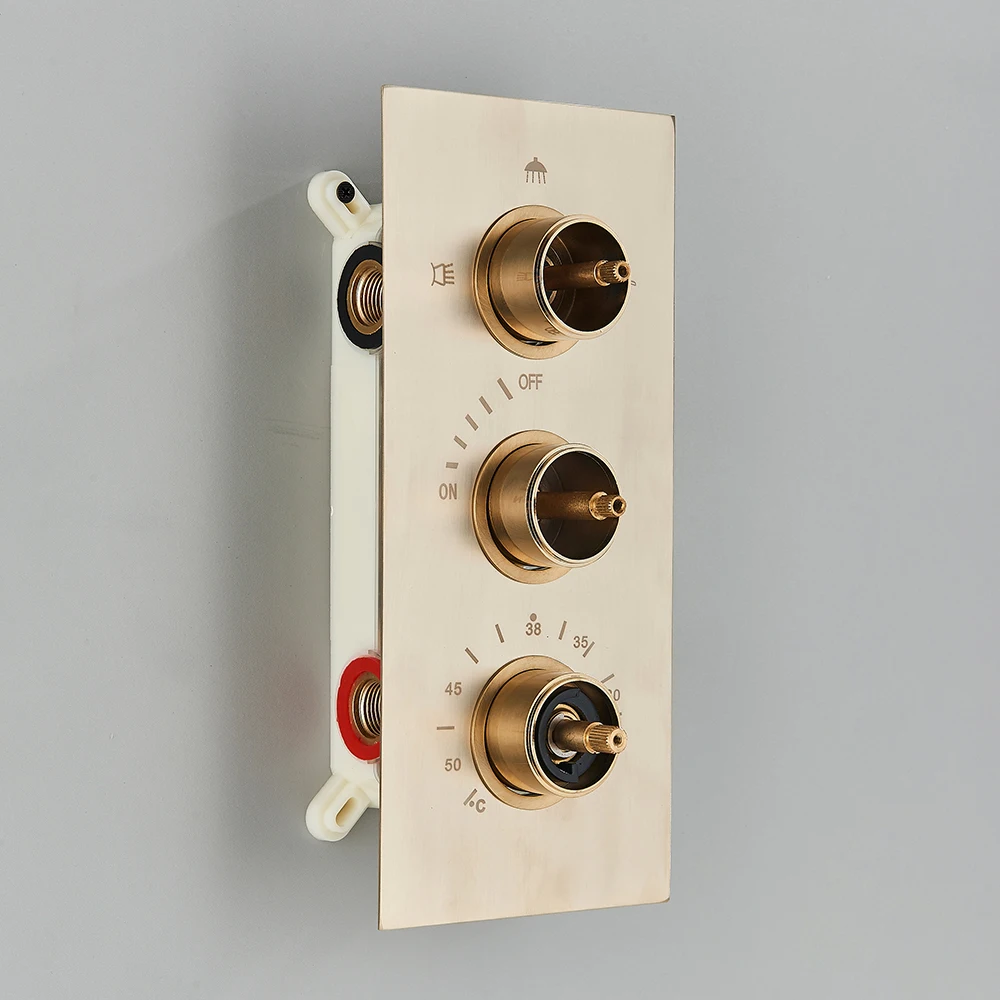 Brushed Gold Thermostatic Shower Mixer Valve Brass 3-ways Mixer Valve Thermostate Control Wall Concealed Shower thermostatic mixing valve