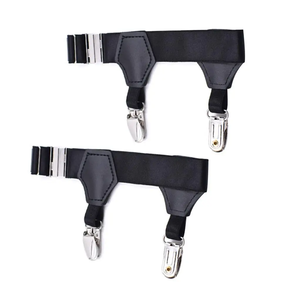 A Pair Men's Black Sock Garters Belt Adjustable Elastic Sock Suspenders Braces Holders Non-slip Duck-Mouth Clips Hold Up