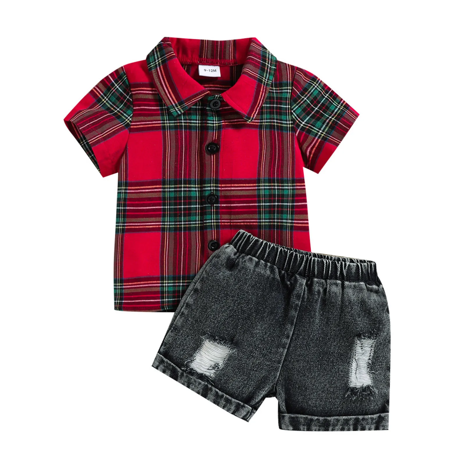 Kids Toddler Baby Girls Spring Summer Plaid Cotton Short Sleeve Shirt Jeans Shorts 6 Month Old Baby Boy Clothes Out Fit