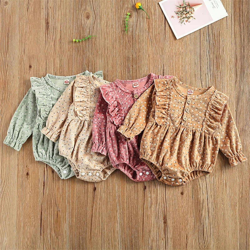 Baby Clothing Spring Autumn Infant Toddler Girls Clothes Corduroy Floral Print Long Sleeve Romper Jumpsuit Cute baby rompers baby jumpsuit cotton jumpsuit baby clothing