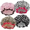 1PC Waterproof Shower Cap Leopard Print Double Layer Elastic Shower Hair Cover Reusable Wave Point Shower Cap Bathroom Supplies 1