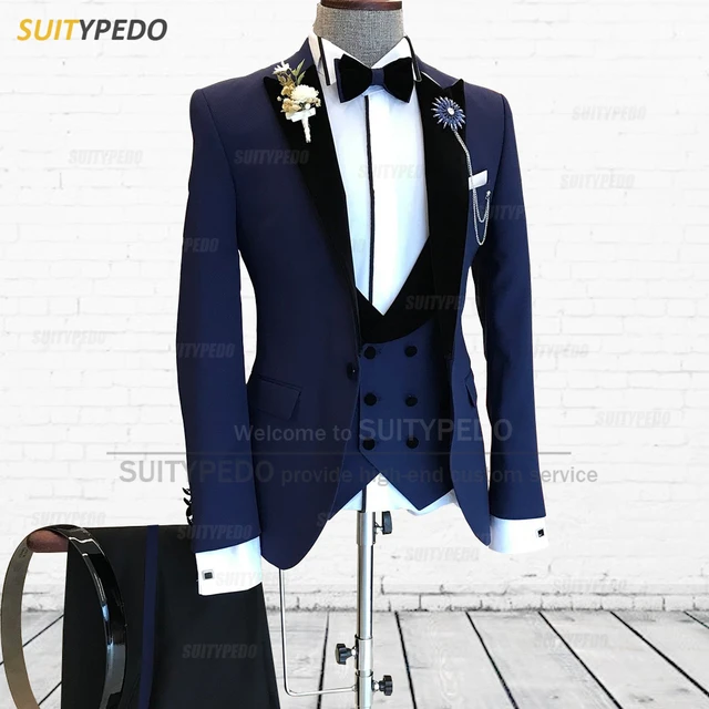 Navy Blue Wedding Embroidered Imported Fabric Suit