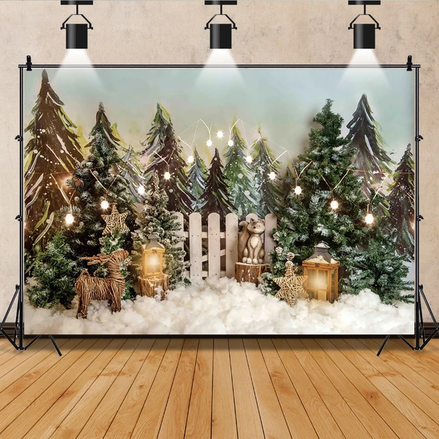 Fond de photographie de paysage d'hiver de Noël blanc neige forêt neige  enfants portrait accessoires de séance photo décoration vinyle (2,4 m x 1,8  m) : : High-Tech