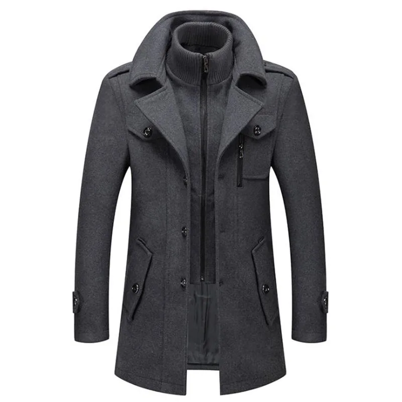 

2023 Men's Wool Jacket Winter Autumn Mens Long Windproof Wool Coat Casual Thick Slim Fit Jacket Male Overcoat