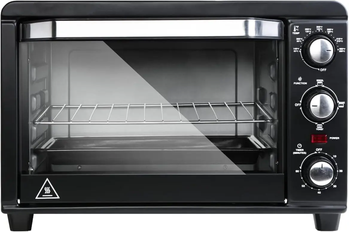 

Toaster Oven with 20Litres Capacity,Compact Size Countertop Toaster, with Timer-Bake-Broil-Toast Setting, Stainless Steel,Black
