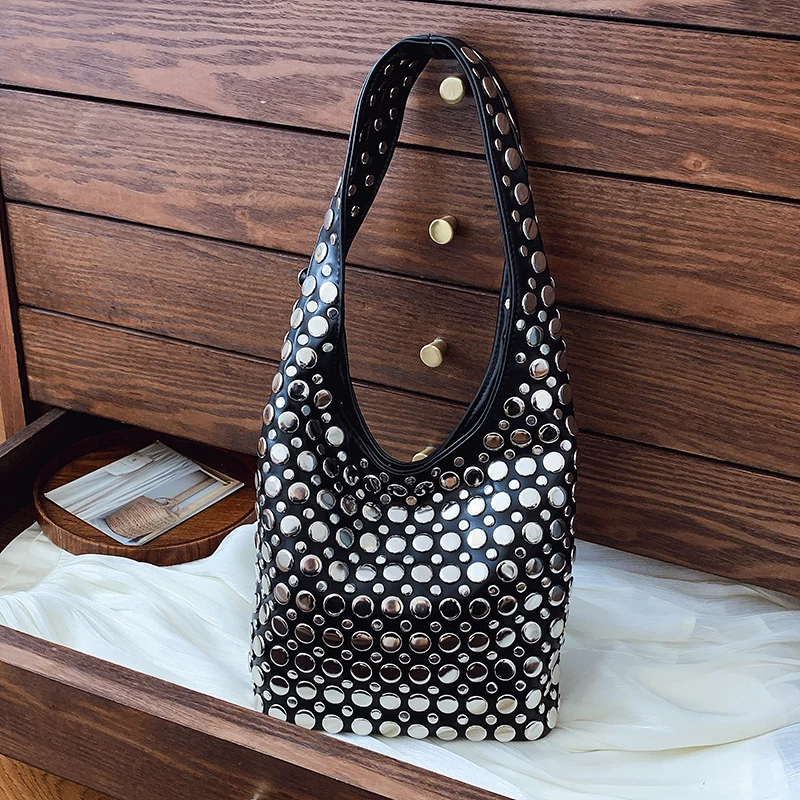 Designer Geometric Shoulder Bag For Women Top Brand Handbag Luxury Shiny Rivet Handmade Evening Clutch Bag Fashion Party Purse