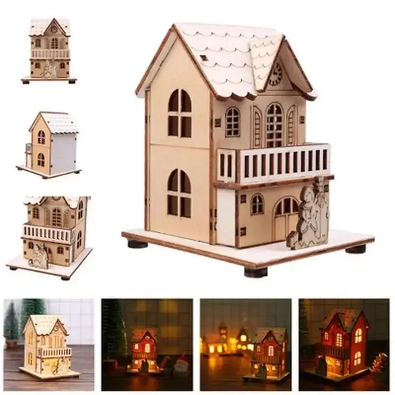Christmas LED Light Wooden House Luminous Cabin Merry Christmas Decorations For Home DIY Xmas Tree Ornaments Kids Gift New Year