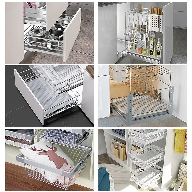 Thickened Cold Rolled Steel Kitchen Cabinet Side Mounted Pull Out Basket Track Silent Base For Storage Organization
