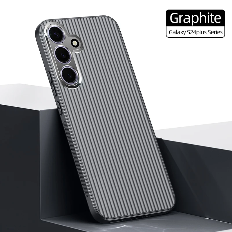 for Samsung Galaxy S24 S23 Plus Ultra Phone Case 3D Stripe Metal Cover Protect Camera Matte Soft Shell Anti-fall Non-Slip Fundas_voghion.com
