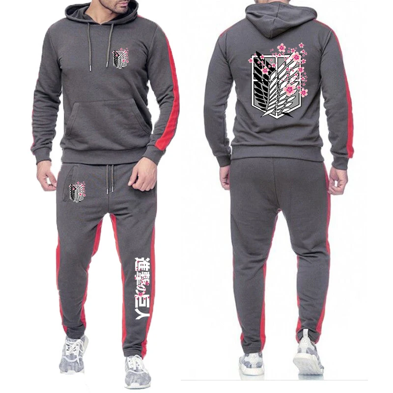 

2023 Autumn Attack on Titan Printed 2Pieces Sets Tracksuit Hooded Sweatshirt+pants Pullover Sportwear Suit Casual Mans Clothes