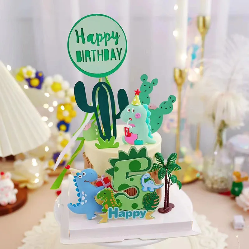 0-9 Numbers Cake Topper Happy Dinosaurs Baby Kids Happy Birthday Wedding Anniversary Party Cake Decor DIY Baking Cupcake Flags