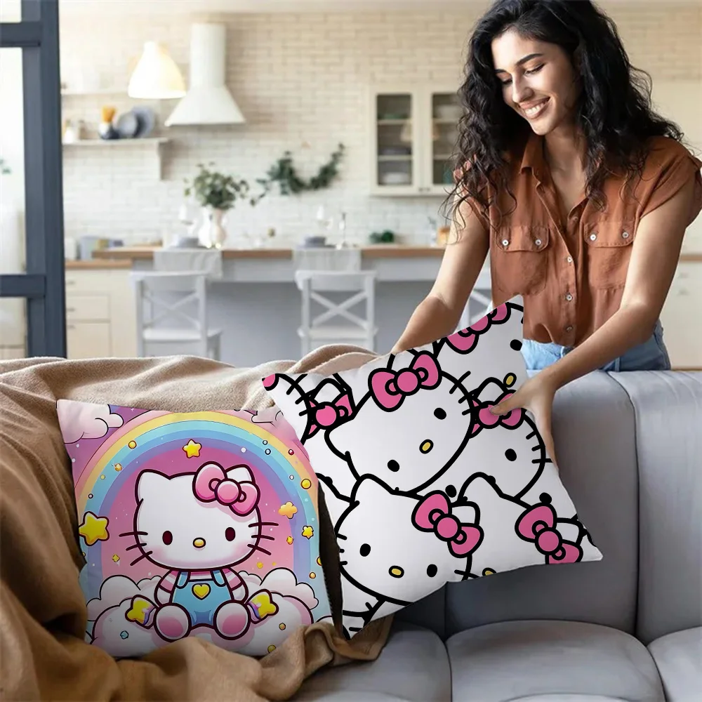 Cute Funny Cartoon Hello Kitty Pillow Covers Cartoon Sofa Decorative Home Double-sided Printing Short Plush Cute Cushion Cover 3