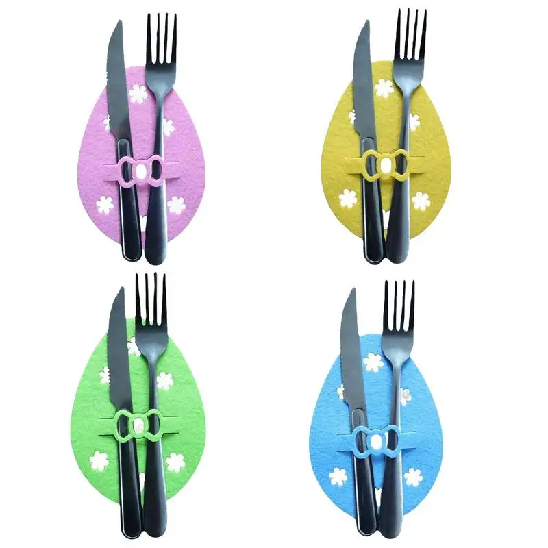 

Easter Tableware Holders 4pcs Easter Cutlery Holders Pouch Easter Decorative Organizer Utensil Napkin Holders Bag accessories