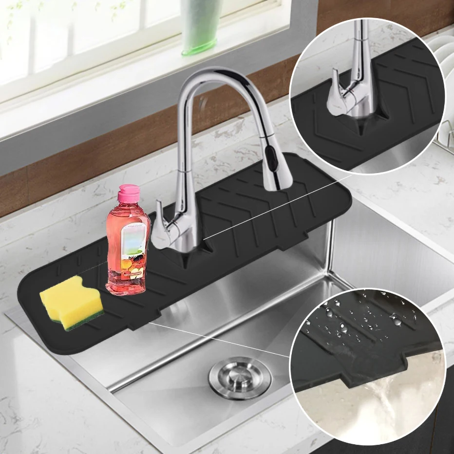 Silicone Sink Faucet Mat Drip Catcher Drying Pad Kitchen Sink Splash Guard  Mat