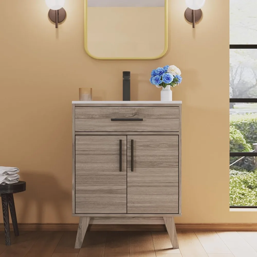 

24.5" Bathroom Vanity with Sink Combo, Small Single Bathroom Cabinet Set, Soft Closing Doors, Bath Vanity with Sink