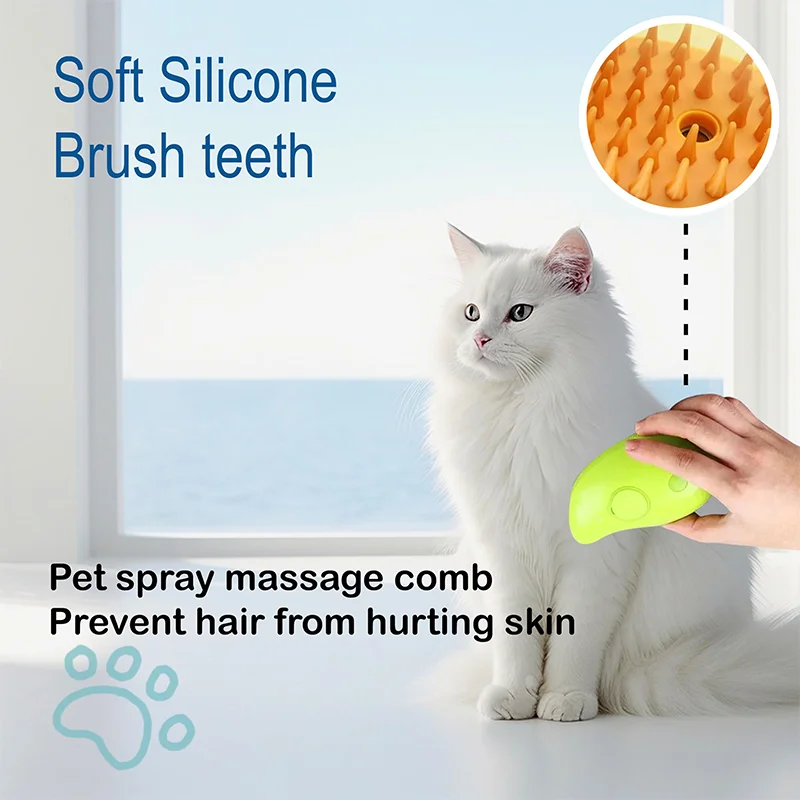 Pet Hair Brush Cat Steam 3in1 Steamy Floating Hair Brush Spray Massage Comb Rechargeable Slicker With Liquid Inlet