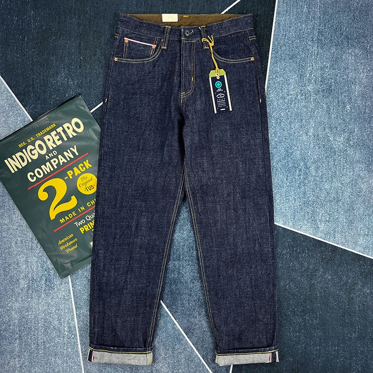 16oz 남성용 고품질 핑크 셀비지 데님 청바지 코튼 워시 바지 로우 블루 아메리칸 빈티지 하드 두꺼운 스트레이트 바지