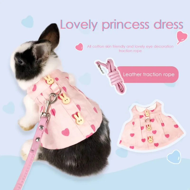 Rabbit Clothes Traction Rope Hat Set Pet Rabbit Costumes Guinea Pig Lop-eared Jewelry Hat Traction Rope