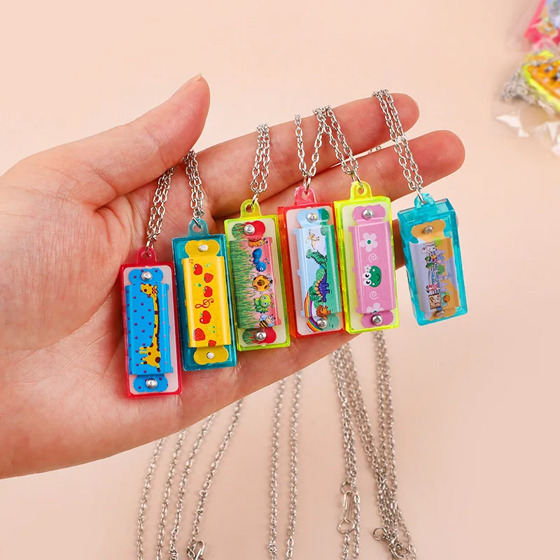10/20Pcs Cartoon Mini Harmonica with Necklace Musical Toys for Kids Birthday Party Favors Pinata Fillers Boy Girl Christmas Gift