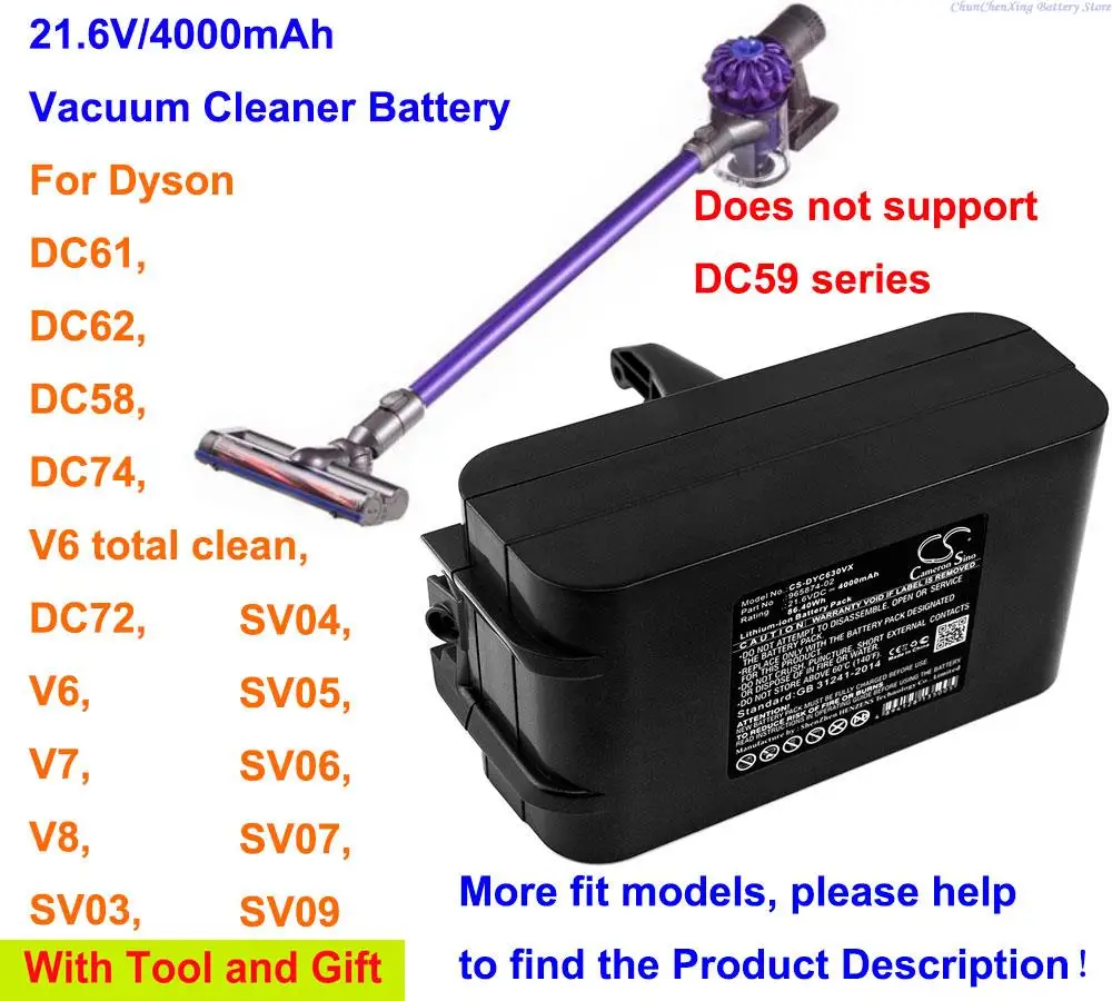 Batteria Cameron Sino 4000Mah Per Dyson Absolute, Dc58, Dc61, Dc62, Dc72, Dc74, V6 Total Clean, Sv03, V7, V8, Sv04,Sv05,Sv06,Sv09