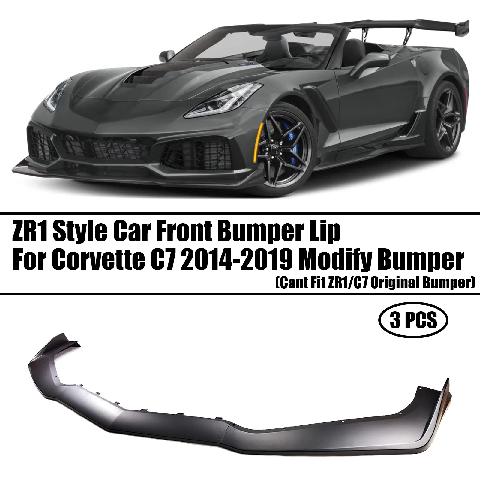 

ZR1 Style Car Front Bumper Lip For Chevrolet Corvette C7 Modify Bumper 2014-2019 Splitter Spoiler Carbon Fiber Style Matte Black