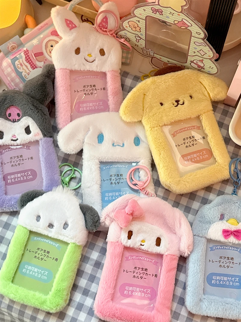 

Sanrio Kuromi My Melody Plush Card Holder Anime Cinnamoroll Pochacco Hangyodon Cute Cartoon Photos Bus Meal Card Holder Keychain