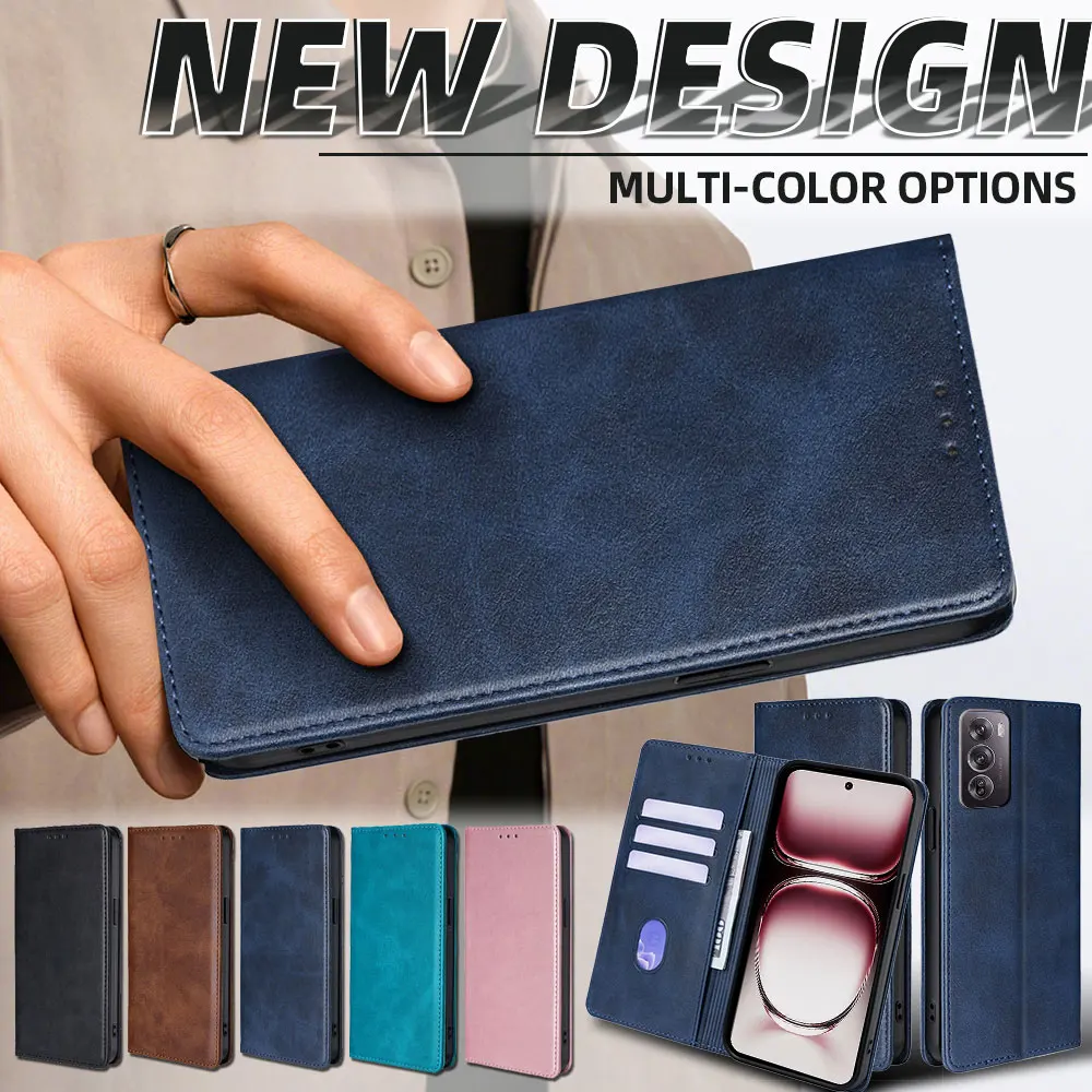 Leather Magnetic Flip Wallet Case with Card Slots and Holster - Protective Cover