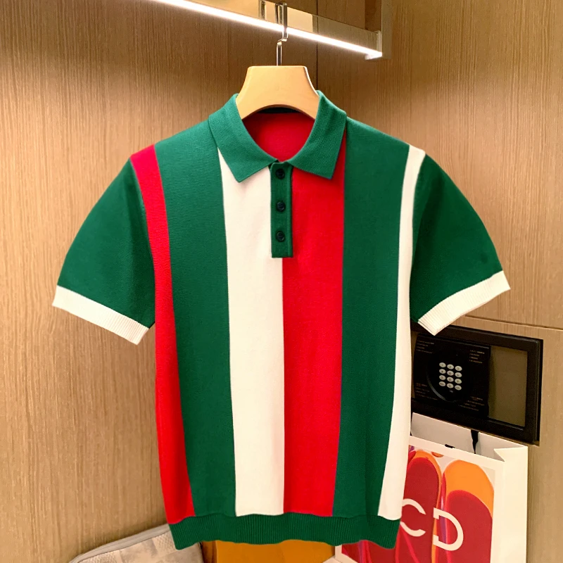 

Summer Men Fashion Polo Shirts Short Sleeve Turn-down Collar Patchwork Casual Polos Mens Clothing Male Pullover Streetwear G75