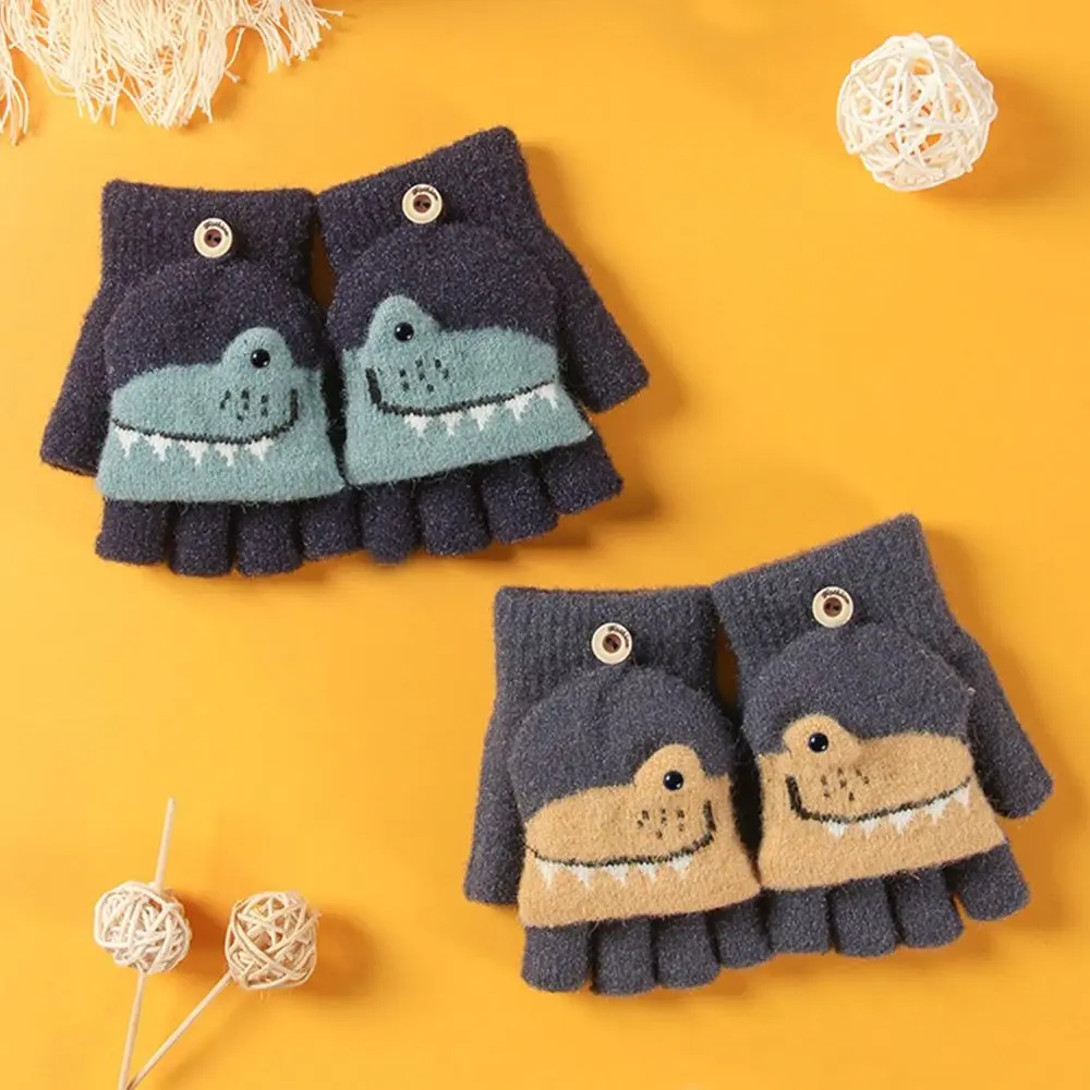 Baby Boys Girls Plush Soft Thick Warm Knitted Mittens Cute Kids Gloves For 5-12 Years Old