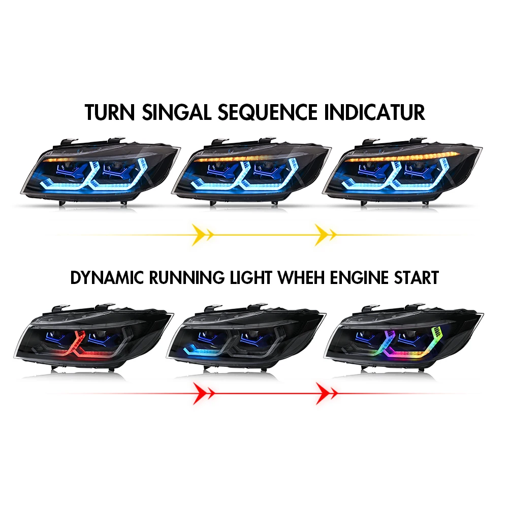Paar Projektorlinsen HID Xenon Emark Scheinwerfer-Einheit für BMW 3er Serie 320i 323i 325 330 335 E90 E91 2005-2012 Halogen Xenon – Detail 10