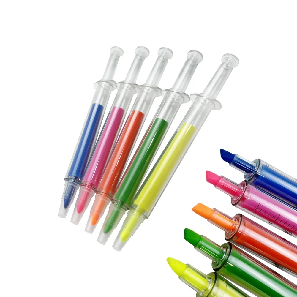 50pcs 크리 에이 티브 마커 펜 치과 주사기 모양의 아트 마커 컬러 형광펜 형광 펜 학교 공급 치과 의사 선물