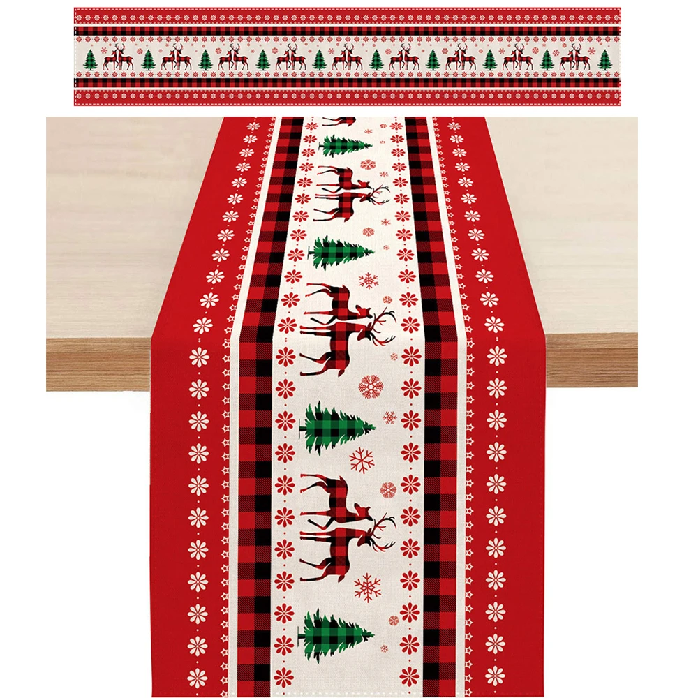Christmas Table Runner Merry Christmas Decoration for Home Cotton Linen Tablecloth Cover Xmas Ornament 2024 New Year images - 6
