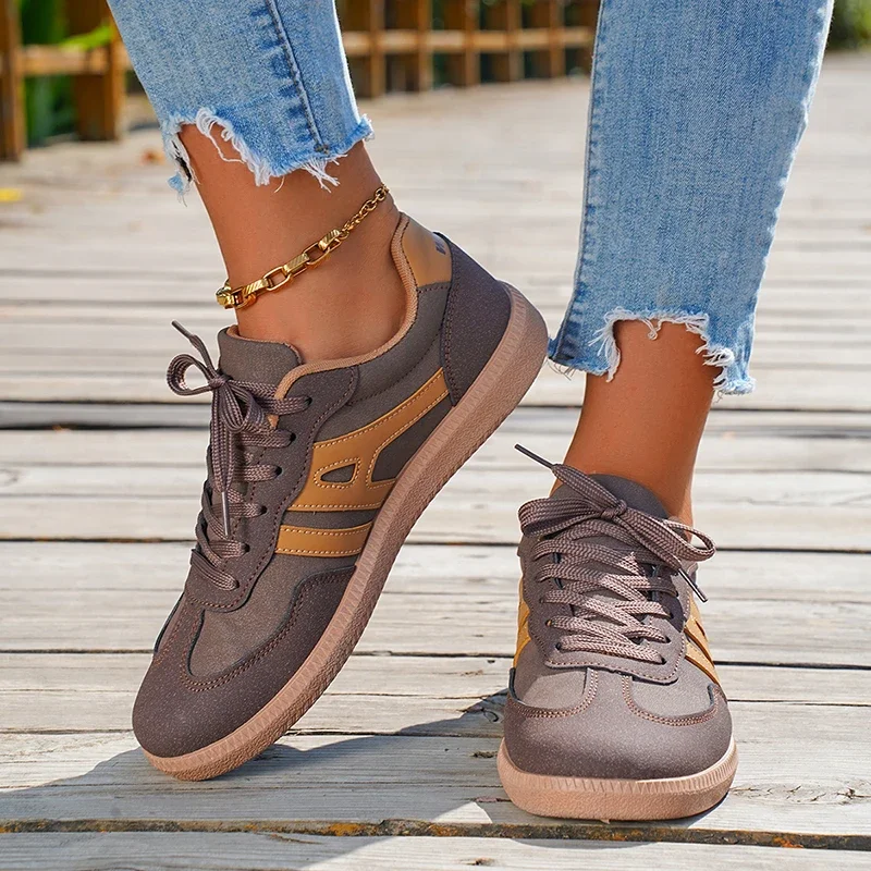 Mix Color Women's Autumn Sneakers Fashion Splicing Flat Heel Vulcanized Shoes Female Lace-Up Non-Slip Pu Leather Casual Shoes 5