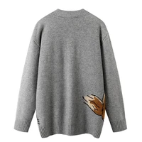 Women Knitted Cardigans Cartoon Cat Pattern Retro Korean Chic Long Sleeve V-neck Sweater Coat Fashion Outerwear Loose Female Top 2
