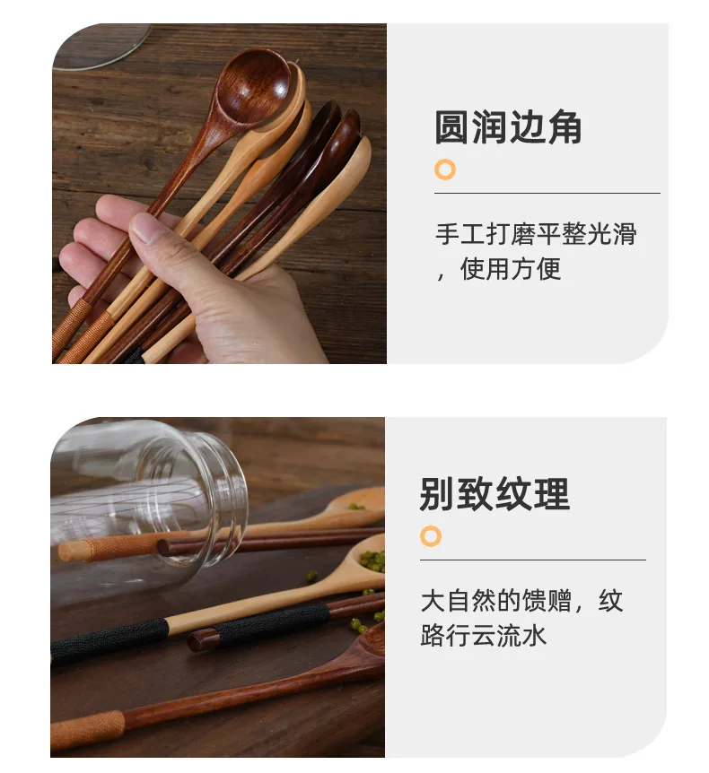 Holz-Teelöffel-Set: Lange Kaffeelöffel, Kleine Teelöffel, Holz-Honiglöffel, Dessertlöffel, Kaffee-Rührstäbchen, Tafelbesteck – Detail 12