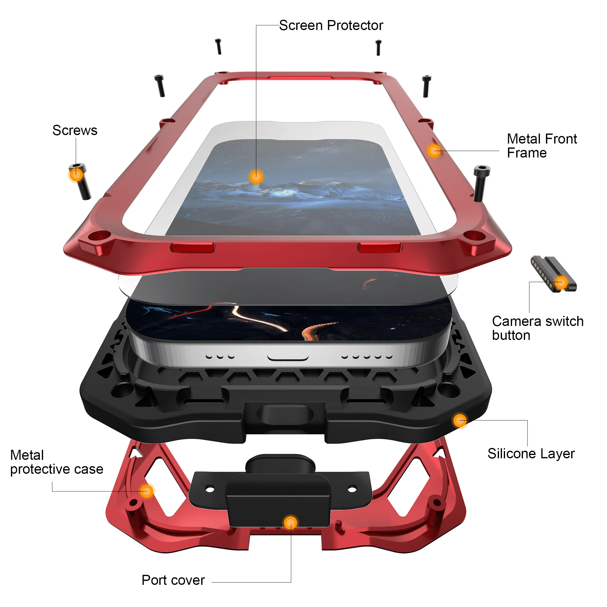 Premium Air Metal Case with Built-in Tempered Glass & Camera Stand - Heavy Duty Full Body Shockproof Cover