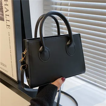 Elegante borsa nera con doppi manici, borsa a tracolla chic, borsa piccola tote retrò ed elegante per donne e ragazze, uso quotidiano, lavoro, festa