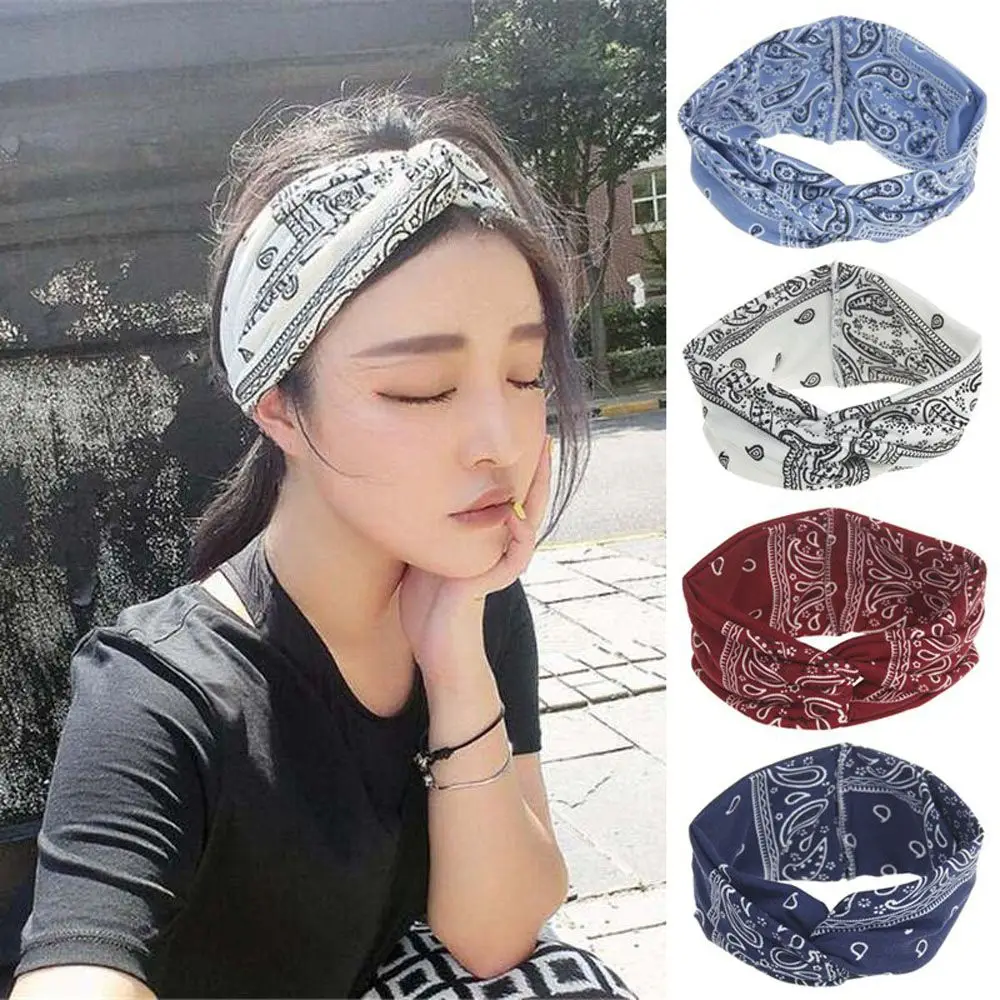 

Fashion Daily Elastic Hairband Classical Elegant Turban Flower Print Hair Accessories Knot Girls Art Headband