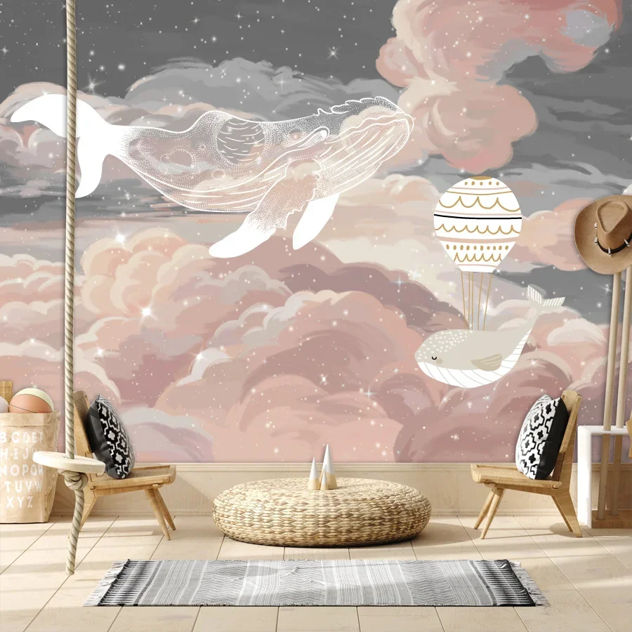 

Custom Peel and Stick Accept Wallpapers for Living Room Mural Sofa Wall Papers Home Decor Starry Whale Sky Decoracion Para Baños