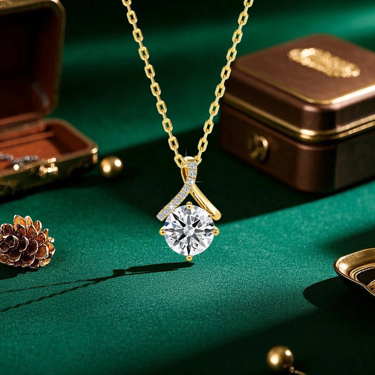 1ct 14k Gold Cross Moissanite Pendant Necklace for Women Shiny Zircon Wedding Party Engagement Jewelry with Certificate Gift Box