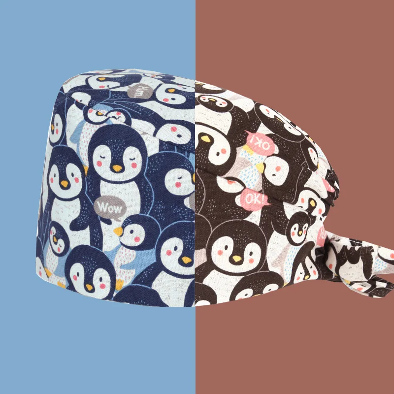 

Penguins Scrub Caps Pattern Veterinary Dental Nursing Print Scrubs Hat Women Men 100% Cotton Beautician Cooking Chef Skull Cap