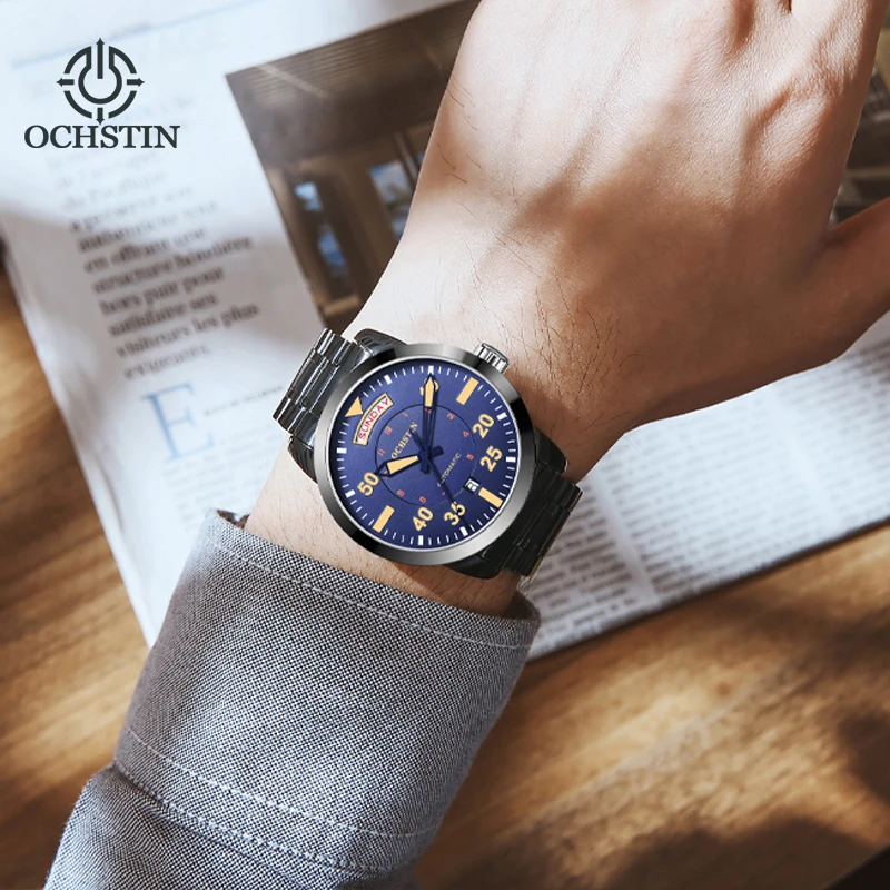 Ochstin Master Series Casual Simple Wind Double Calendar Mechanical Movement Wrist Watch Men Mechanical Watch Mechanical Watch