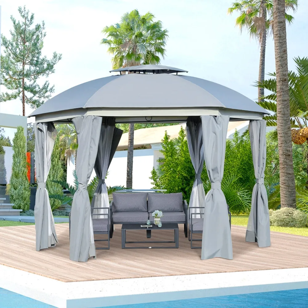 

144x144 Inch Round Canopy Tent Patio Gazebo Garden Sun Shade Awning Pergola Party Tents Events Gazebos with Mosquito Net Grey