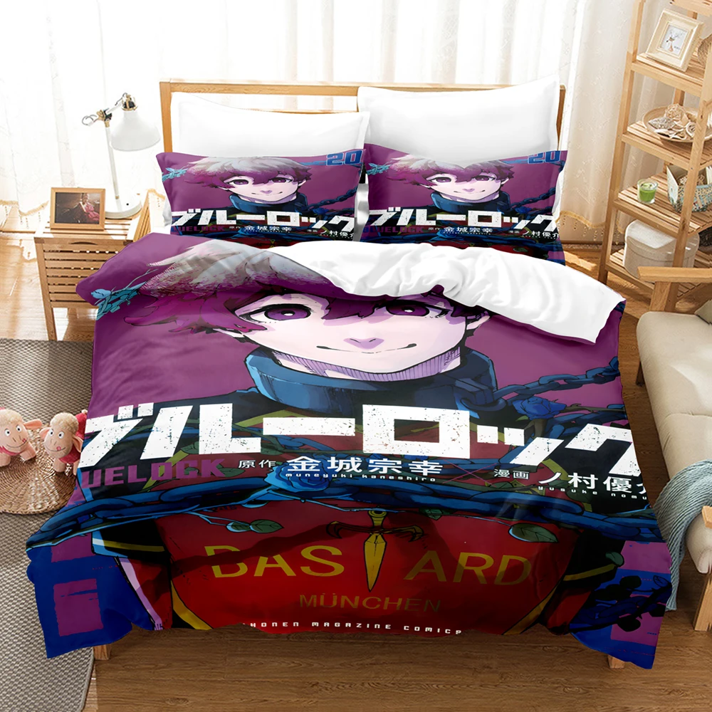 Blue Lock Bedding Set Hot Cartoon Anime Duvet Cover Set King Queen Twin Double Size Comforter Cover Set For Teens and Boys