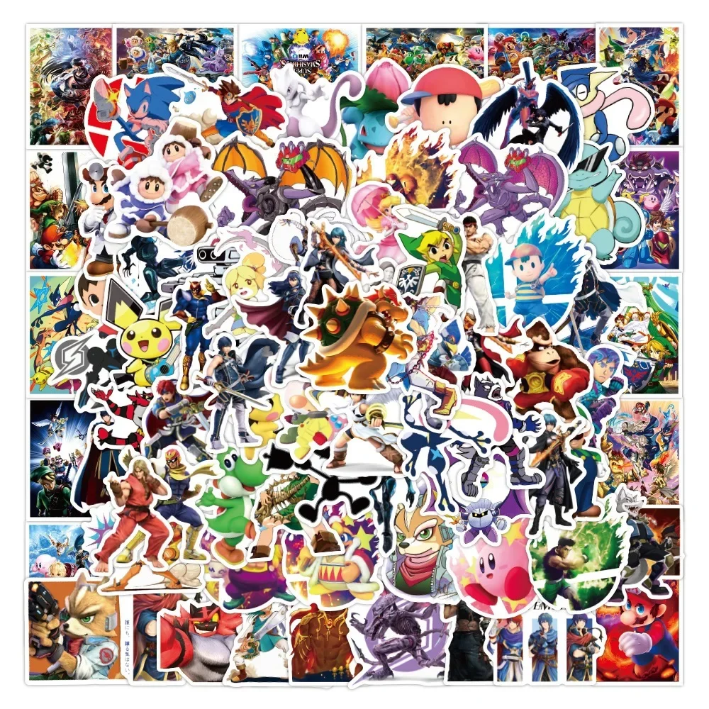 Anime stickers 50/100Pcs Game Smash Pokemon Mario Kirby Stickers